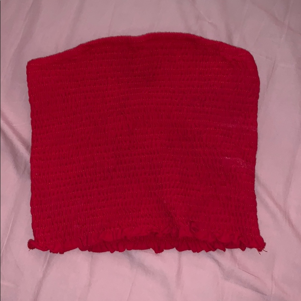 red ruffle tube top